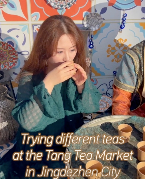 Trying different teas at Tang Tea Market in Jiangxi's Jingdezhen City