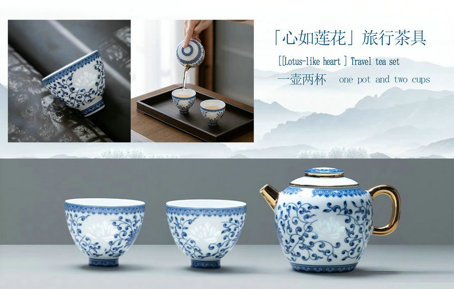 【Lotus-like heart 】Travel tea set -one pot and two cups