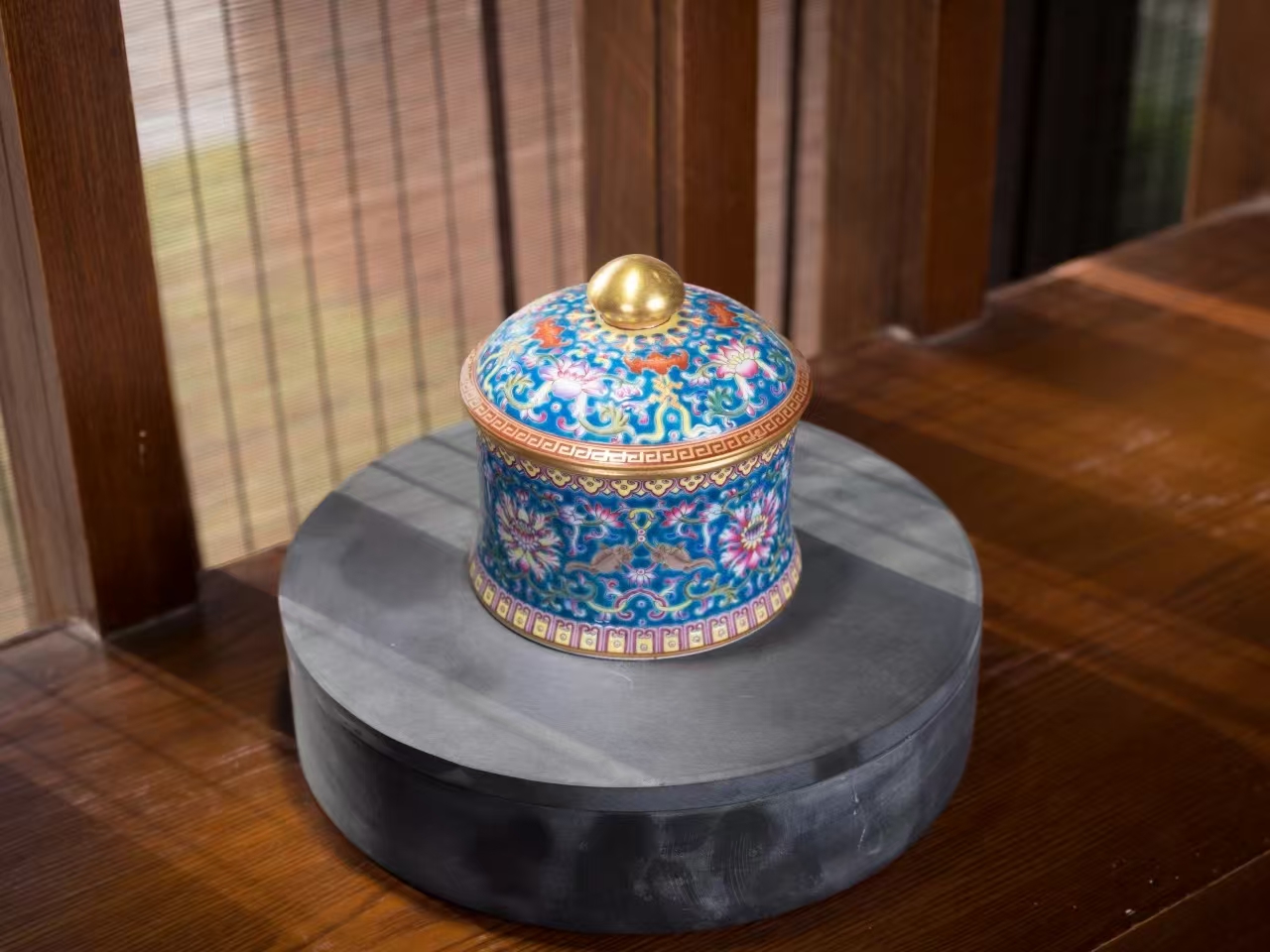 Blue glaze colour enamels happiness and longevity tea canister