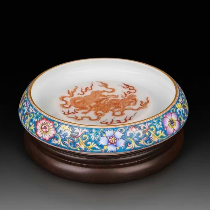 Meet the Museum(251)Blue glaze famille rose shallow water tank